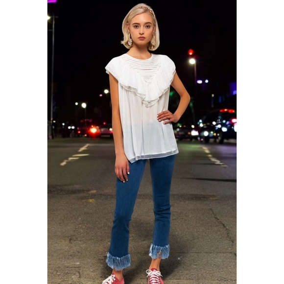 POL Ivory Sleeveless Pleated Ruffle Top - Picture 5 of 6